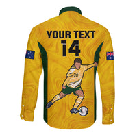 Custom Australia Soccer Long Sleeve Button Shirt Sam Kerr Matildas Proud 2023 World Cup Yellow - Wonder Print Shop