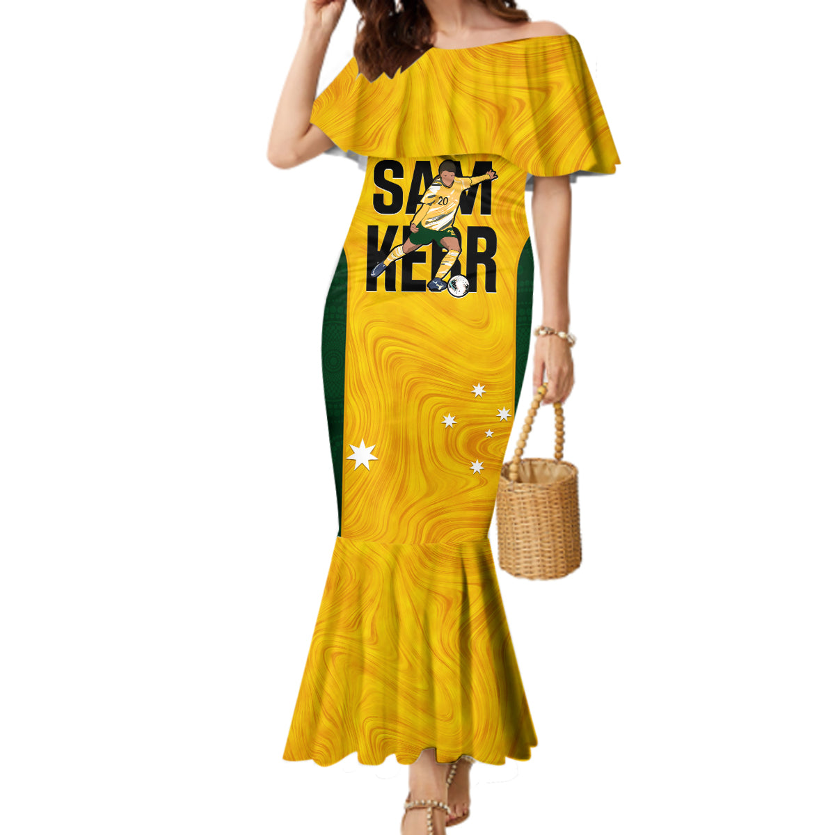 Custom Australia Soccer Mermaid Dress Sam Kerr Matildas Proud 2023 World Cup Yellow - Wonder Print Shop