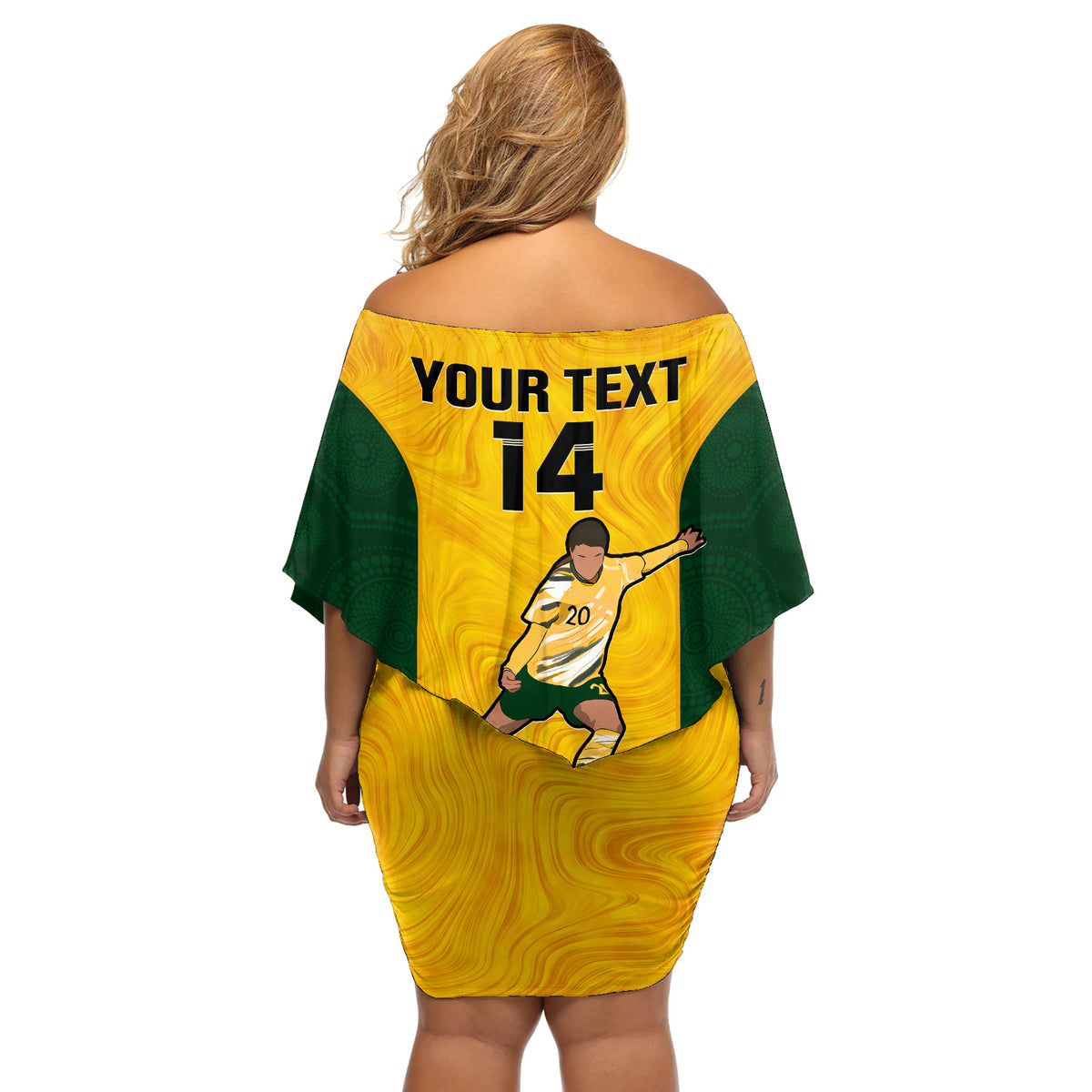 Custom Australia Soccer Off Shoulder Short Dress Sam Kerr Matildas Proud 2023 World Cup Yellow - Wonder Print Shop