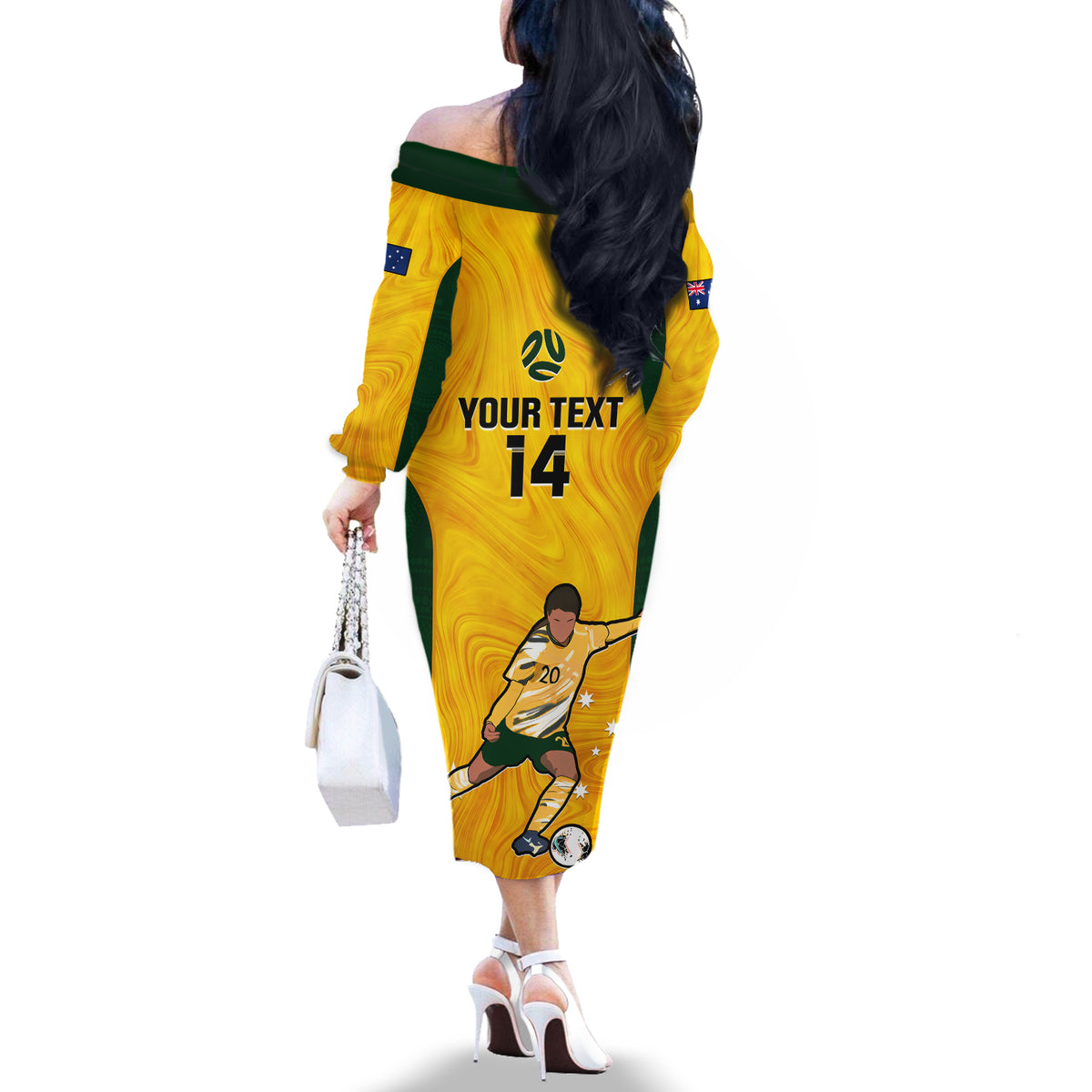 Custom Australia Soccer Off The Shoulder Long Sleeve Dress Sam Kerr Matildas Proud 2023 World Cup Yellow - Wonder Print Shop
