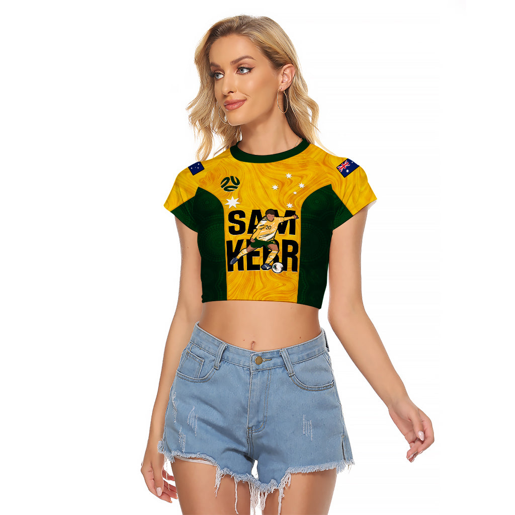 Custom Australia Soccer Raglan Cropped T Shirt Sam Kerr Matildas Proud 2023 World Cup Yellow - Wonder Print Shop