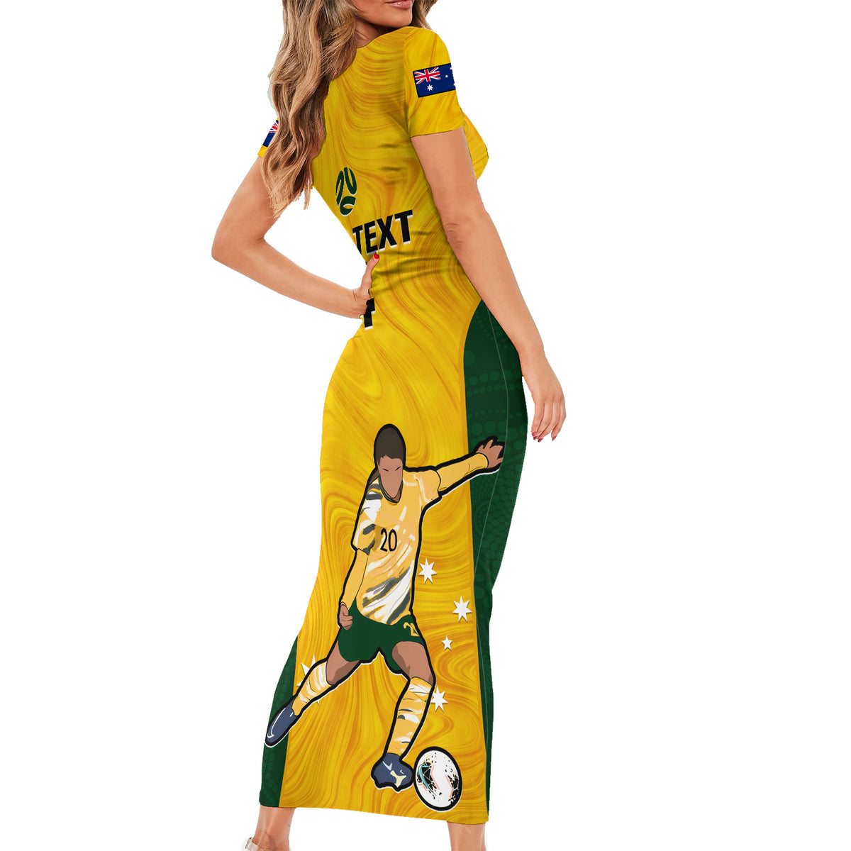 Custom Australia Soccer Short Sleeve Bodycon Dress Sam Kerr Matildas Proud 2023 World Cup Yellow - Wonder Print Shop