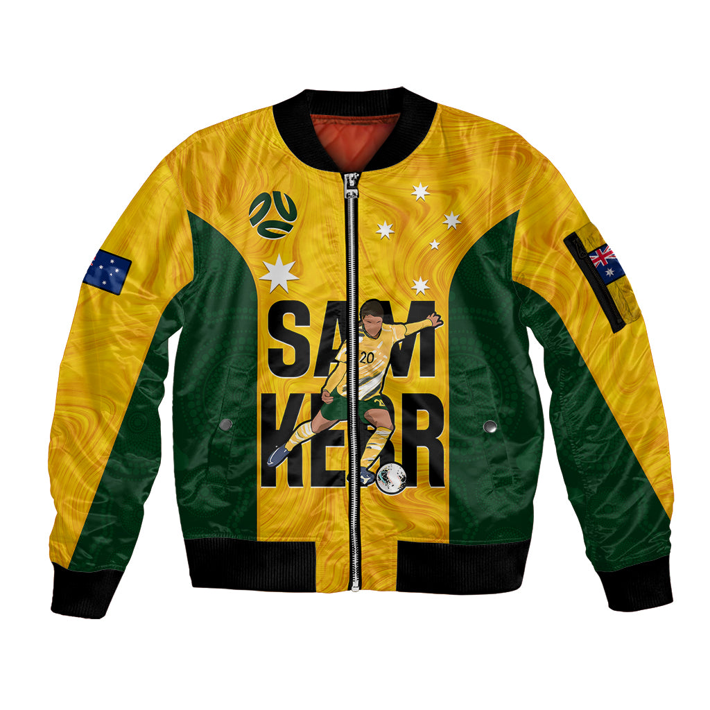 Custom Australia Soccer Sleeve Zip Bomber Jacket Sam Kerr Matildas Proud 2023 World Cup Yellow - Wonder Print Shop