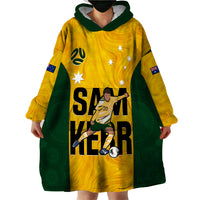Custom Australia Soccer Wearable Blanket Hoodie Sam Kerr Matildas Proud 2023 World Cup Yellow - Wonder Print Shop