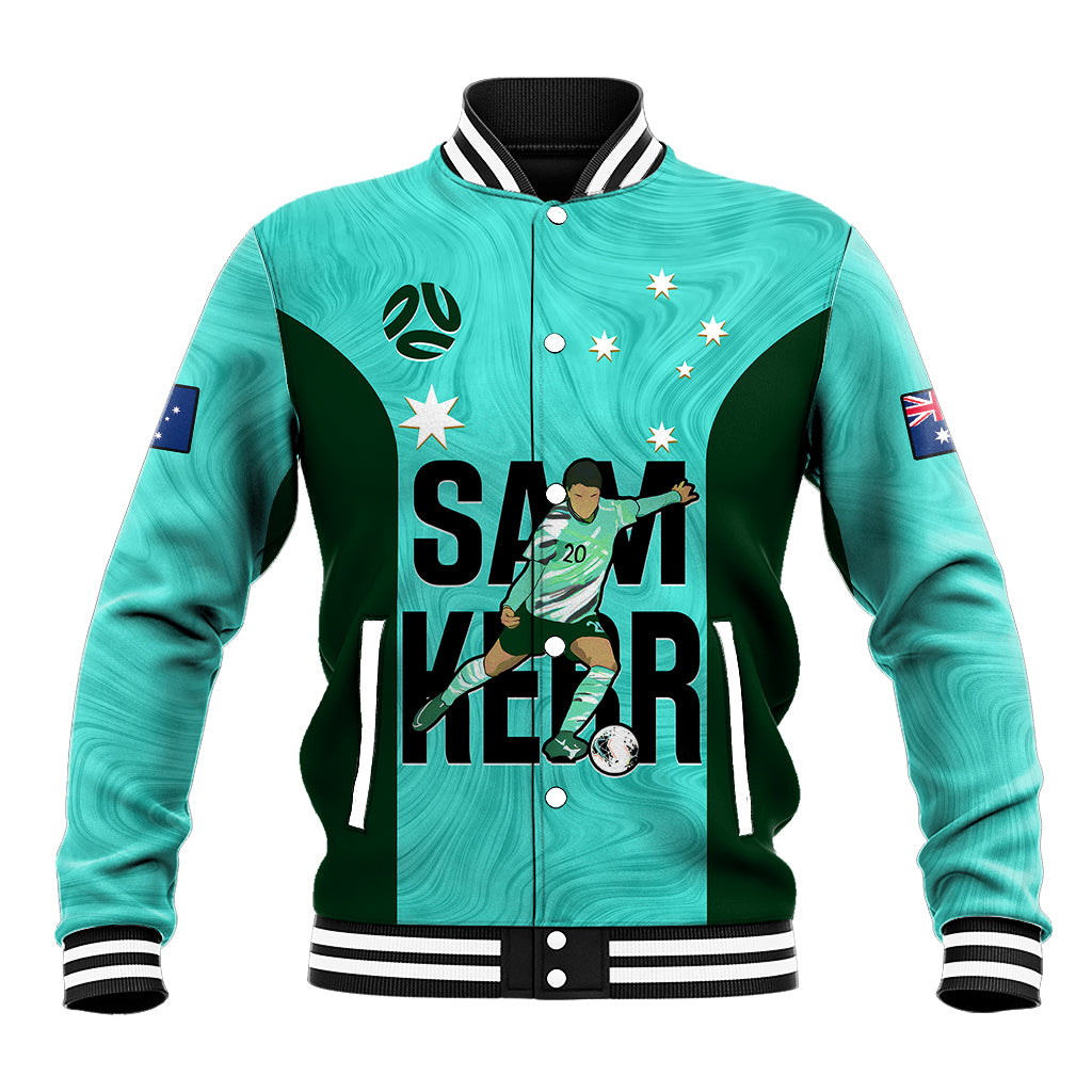 Australia Soccer Baseball Jacket Sam Kerr Matildas Proud 2023 World Cup Turquoise - Wonder Print Shop