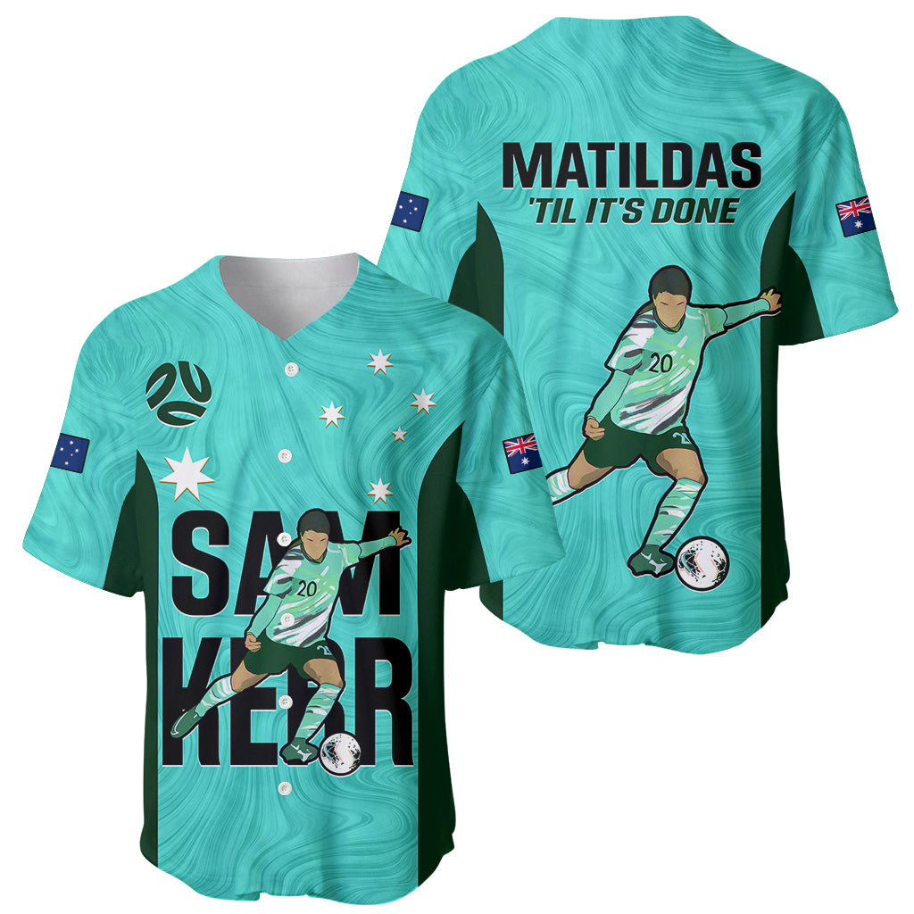 Australia Soccer Baseball Jersey Sam Kerr Matildas Proud 2023 World Cup Turquoise - Wonder Print Shop