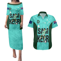 Australia Soccer Couples Matching Puletasi Dress and Hawaiian Shirt Sam Kerr Matildas Proud 2023 World Cup Turquoise - Wonder Print Shop