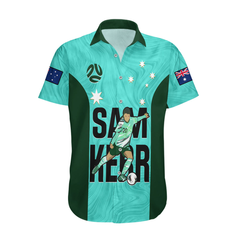 Australia Soccer Hawaiian Shirt Sam Kerr Matildas Proud 2023 World Cup Turquoise - Wonder Print Shop