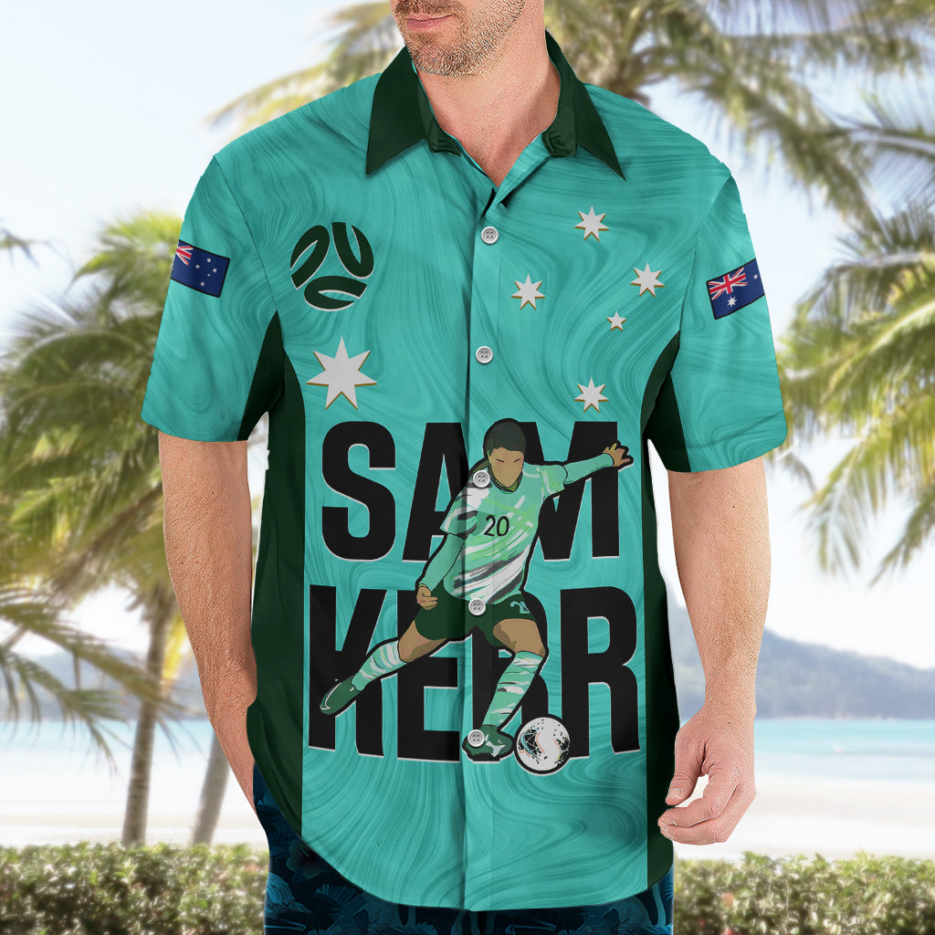 Australia Soccer Hawaiian Shirt Sam Kerr Matildas Proud 2023 World Cup Turquoise - Wonder Print Shop