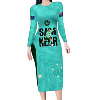 Australia Soccer Long Sleeve Bodycon Dress Sam Kerr Matildas Proud 2023 World Cup Turquoise - Wonder Print Shop