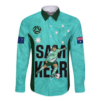 Australia Soccer Long Sleeve Button Shirt Sam Kerr Matildas Proud 2023 World Cup Turquoise - Wonder Print Shop