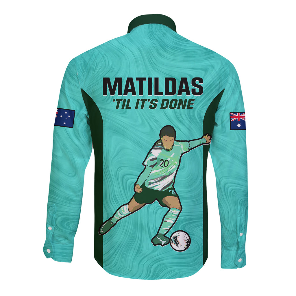 Australia Soccer Long Sleeve Button Shirt Sam Kerr Matildas Proud 2023 World Cup Turquoise - Wonder Print Shop