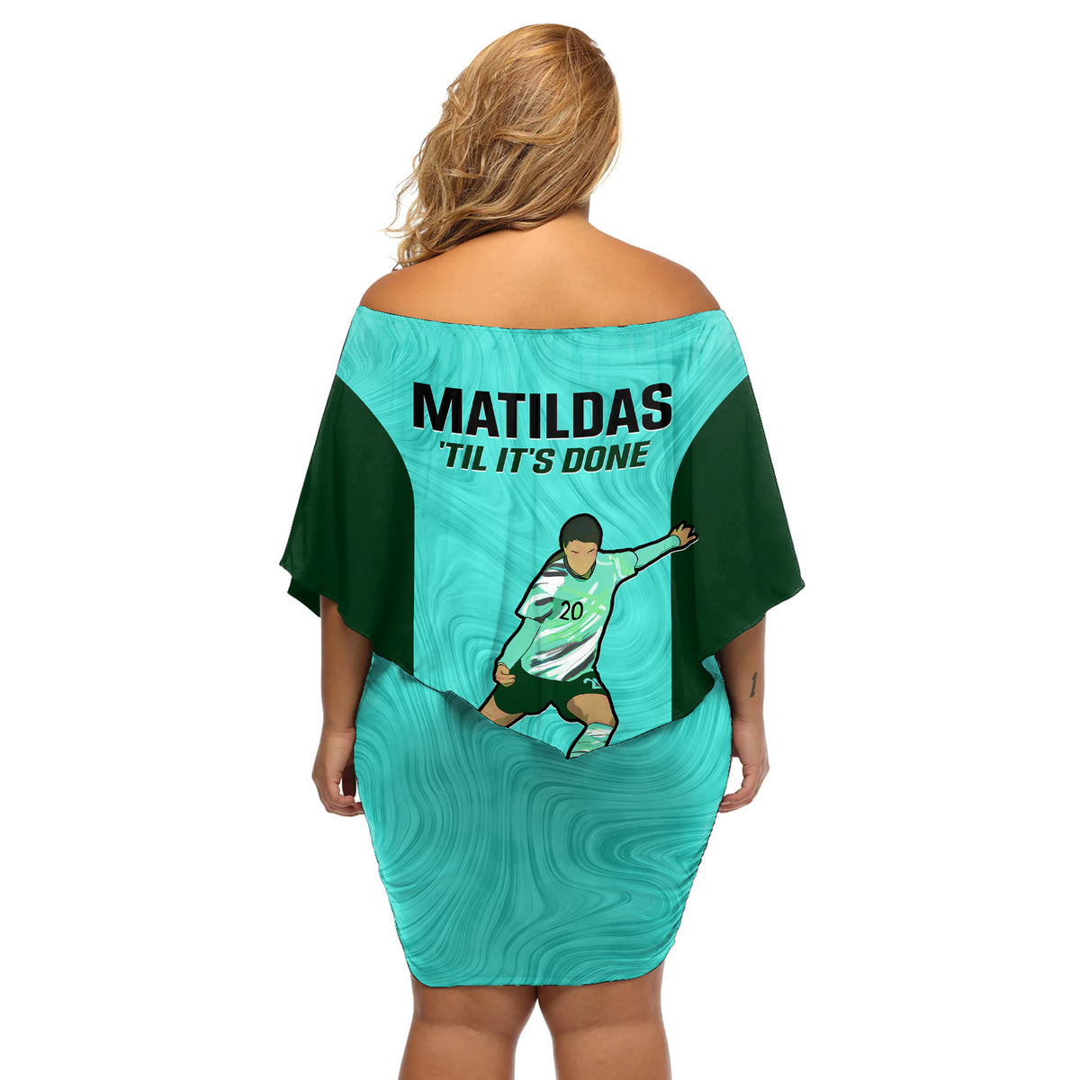 Australia Soccer Off Shoulder Short Dress Sam Kerr Matildas Proud 2023 World Cup Turquoise - Wonder Print Shop