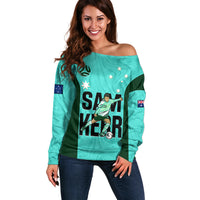 Australia Soccer Off Shoulder Sweater Sam Kerr Matildas Proud 2023 World Cup Turquoise - Wonder Print Shop