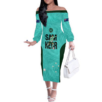Australia Soccer Off The Shoulder Long Sleeve Dress Sam Kerr Matildas Proud 2023 World Cup Turquoise - Wonder Print Shop