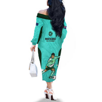 Australia Soccer Off The Shoulder Long Sleeve Dress Sam Kerr Matildas Proud 2023 World Cup Turquoise - Wonder Print Shop