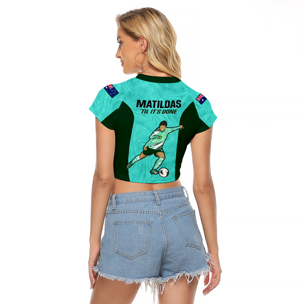 Australia Soccer Raglan Cropped T Shirt Sam Kerr Matildas Proud 2023 World Cup Turquoise - Wonder Print Shop