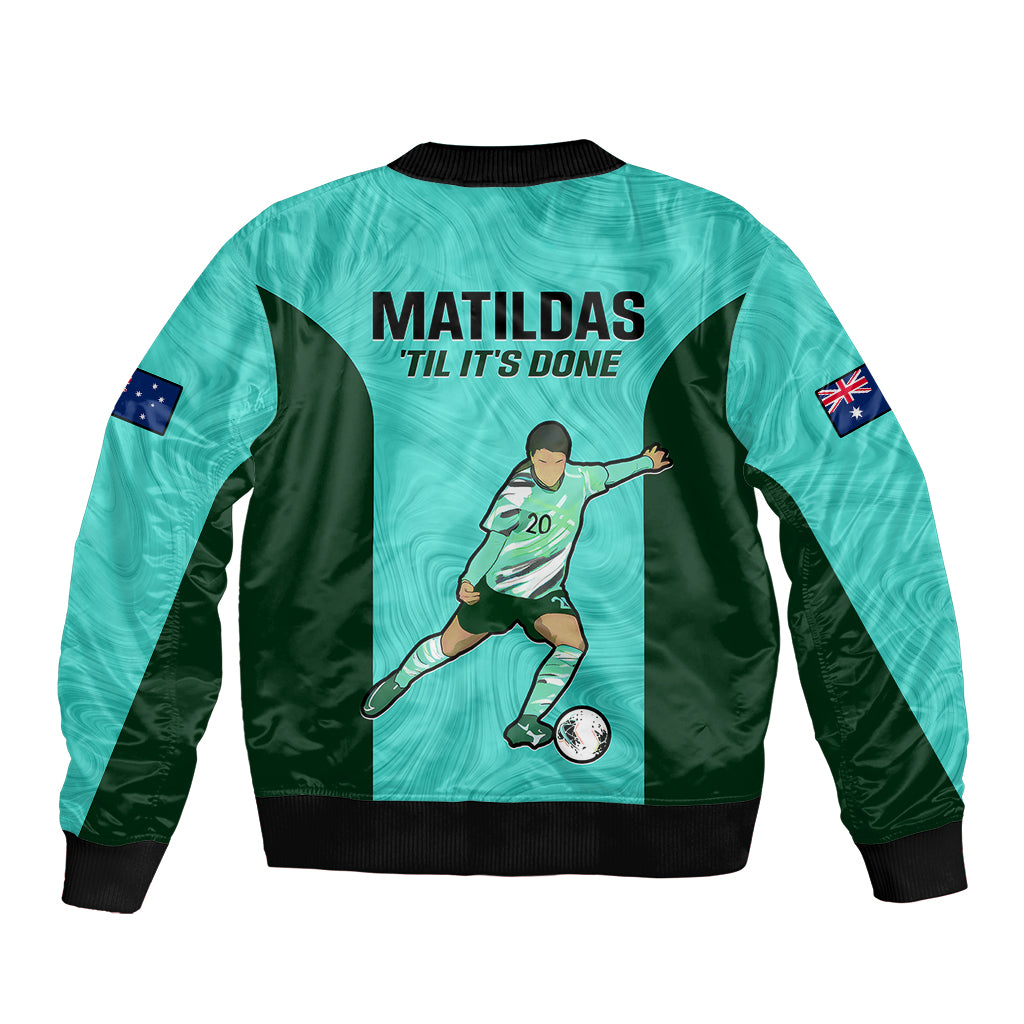 Australia Soccer Sleeve Zip Bomber Jacket Sam Kerr Matildas Proud 2023 World Cup Turquoise - Wonder Print Shop