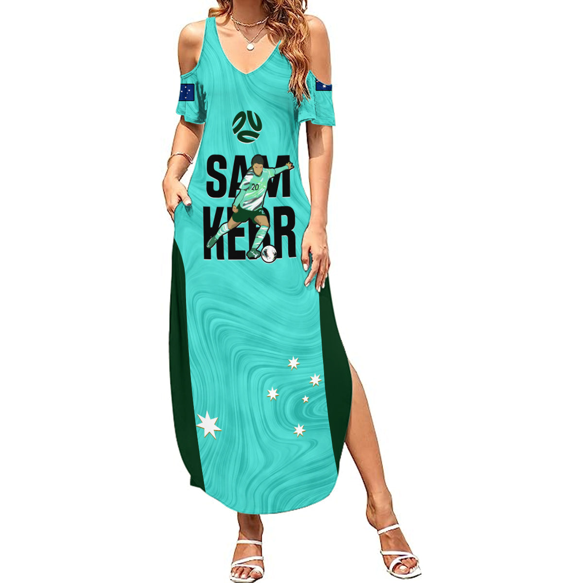 Australia Soccer Summer Maxi Dress Sam Kerr Matildas Proud 2023 World Cup Turquoise - Wonder Print Shop