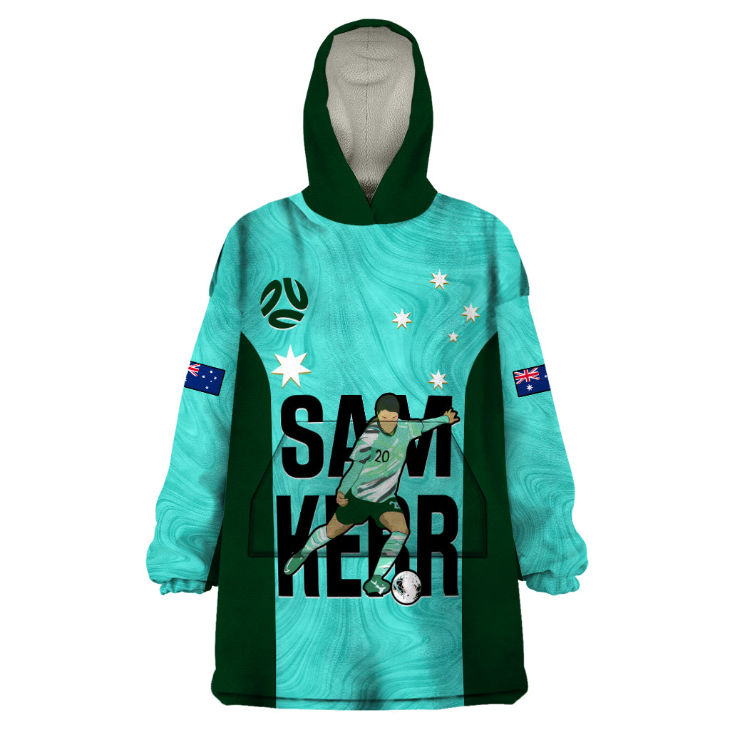 Australia Soccer Wearable Blanket Hoodie Sam Kerr Matildas Proud 2023 World Cup Turquoise - Wonder Print Shop