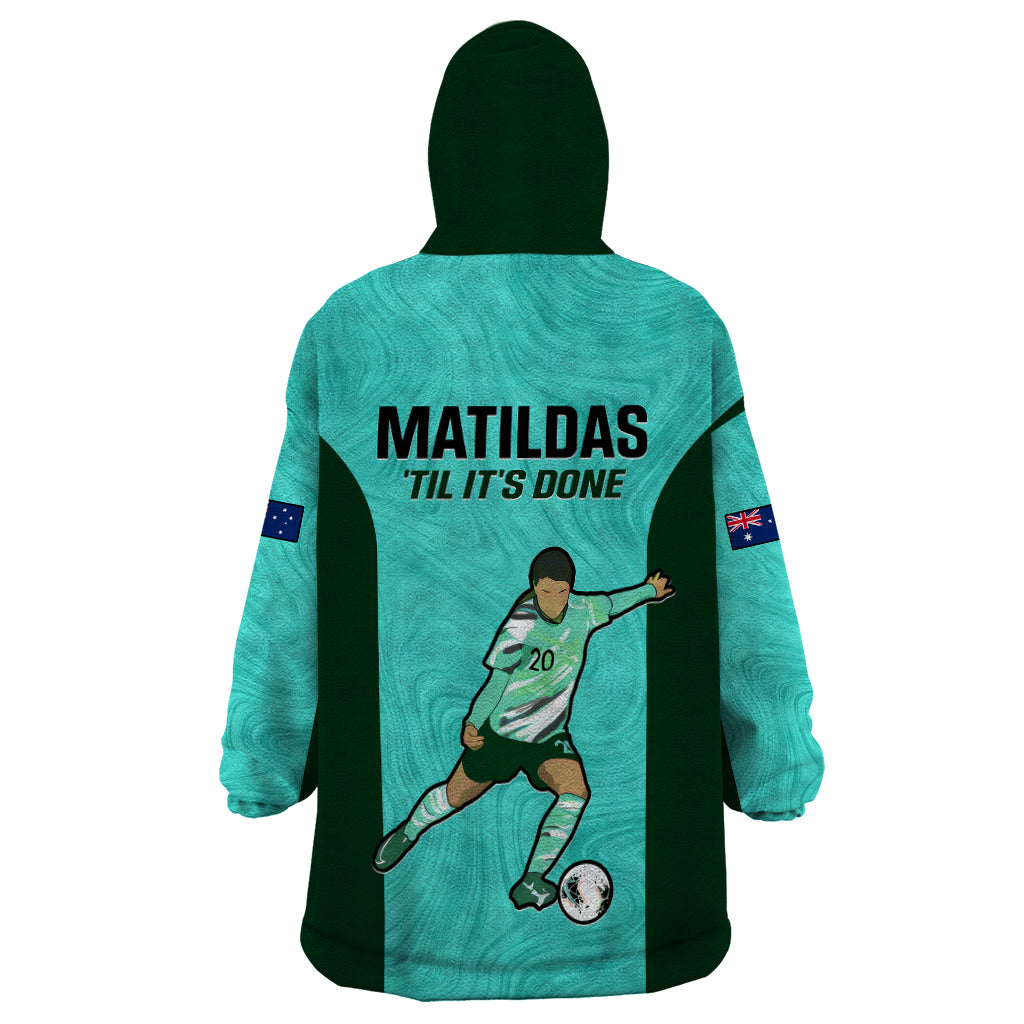 Australia Soccer Wearable Blanket Hoodie Sam Kerr Matildas Proud 2023 World Cup Turquoise - Wonder Print Shop
