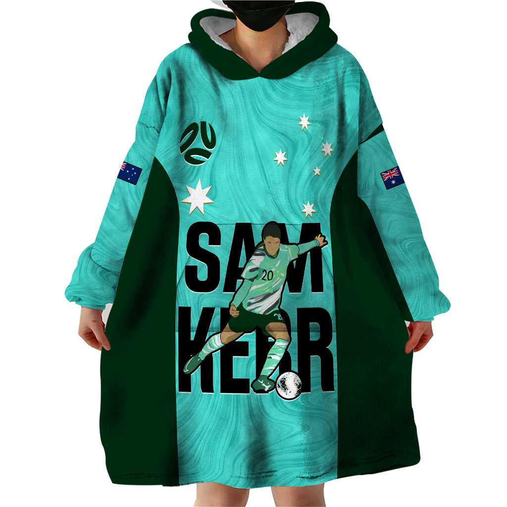 Australia Soccer Wearable Blanket Hoodie Sam Kerr Matildas Proud 2023 World Cup Turquoise - Wonder Print Shop