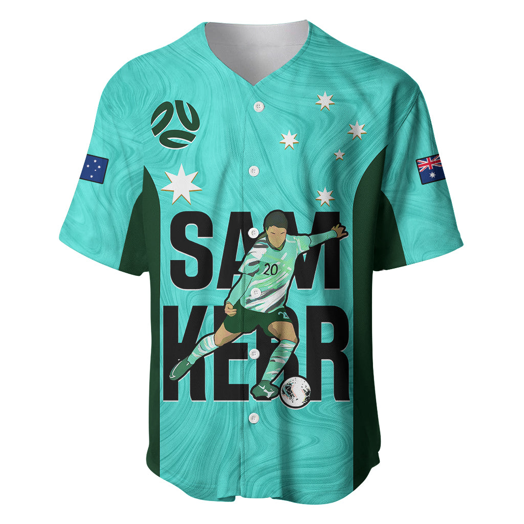 Custom Australia Soccer Baseball Jersey Sam Kerr Matildas Proud 2023 World Cup Turquoise - Wonder Print Shop