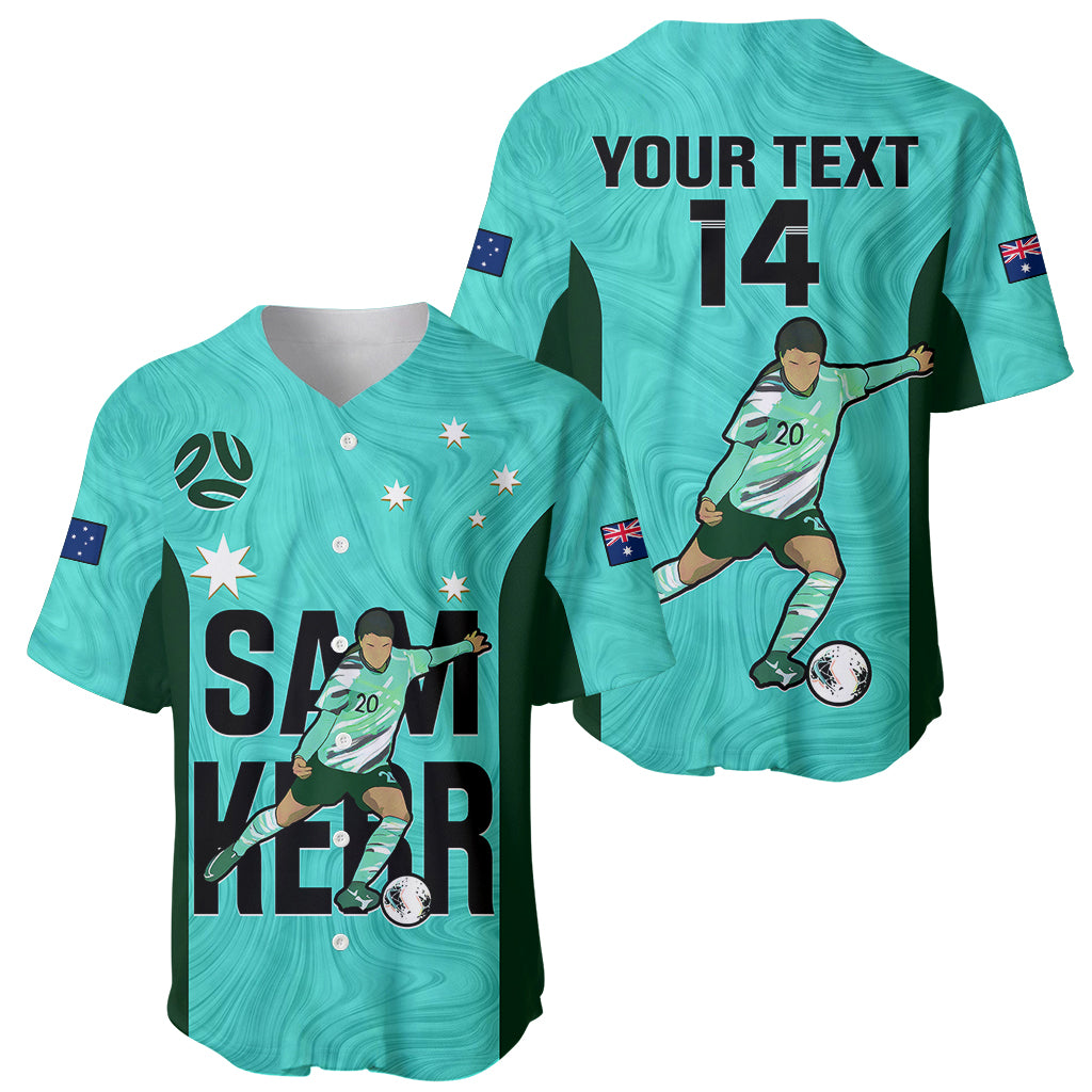 Custom Australia Soccer Baseball Jersey Sam Kerr Matildas Proud 2023 World Cup Turquoise - Wonder Print Shop