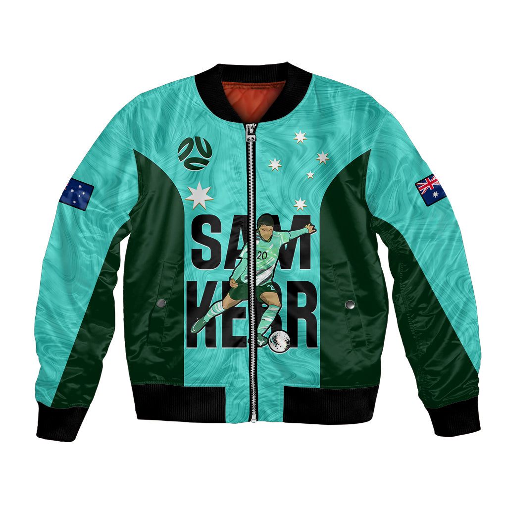 Custom Australia Soccer Bomber Jacket Sam Kerr Matildas Proud 2023 World Cup Turquoise - Wonder Print Shop
