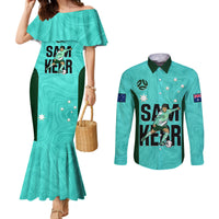 custom-australia-soccer-couples-matching-mermaid-dress-and-long-sleeve-button-shirts-sam-kerr-matildas-proud-2023-world-cup-turquoise