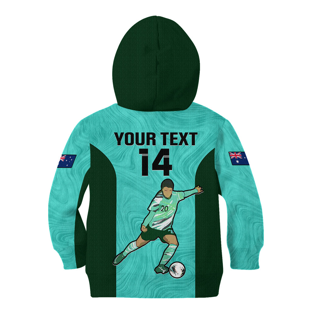 Custom Australia Soccer Kid Hoodie Sam Kerr Matildas Proud 2023 World Cup Turquoise - Wonder Print Shop