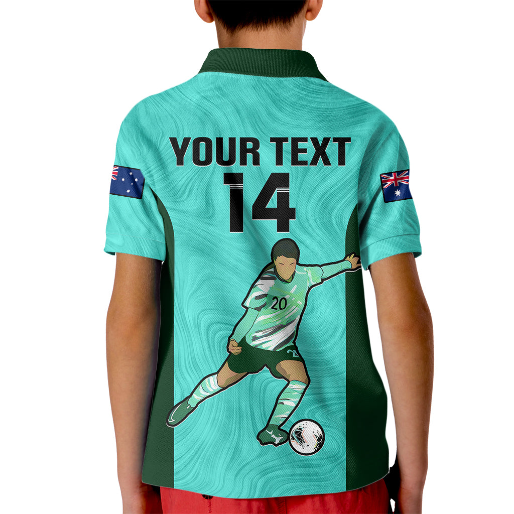 Custom Australia Soccer Kid Polo Shirt Sam Kerr Matildas Proud 2023 World Cup Turquoise - Wonder Print Shop