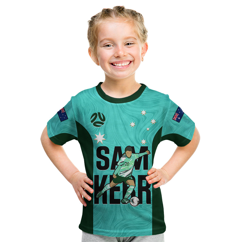 Custom Australia Soccer Kid T Shirt Sam Kerr Matildas Proud 2023 World Cup Turquoise - Wonder Print Shop