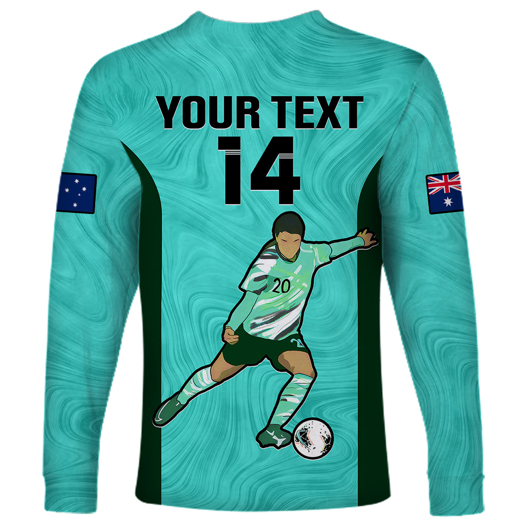 Custom Australia Soccer Long Sleeve Shirt Sam Kerr Matildas Proud 2023 World Cup Turquoise - Wonder Print Shop