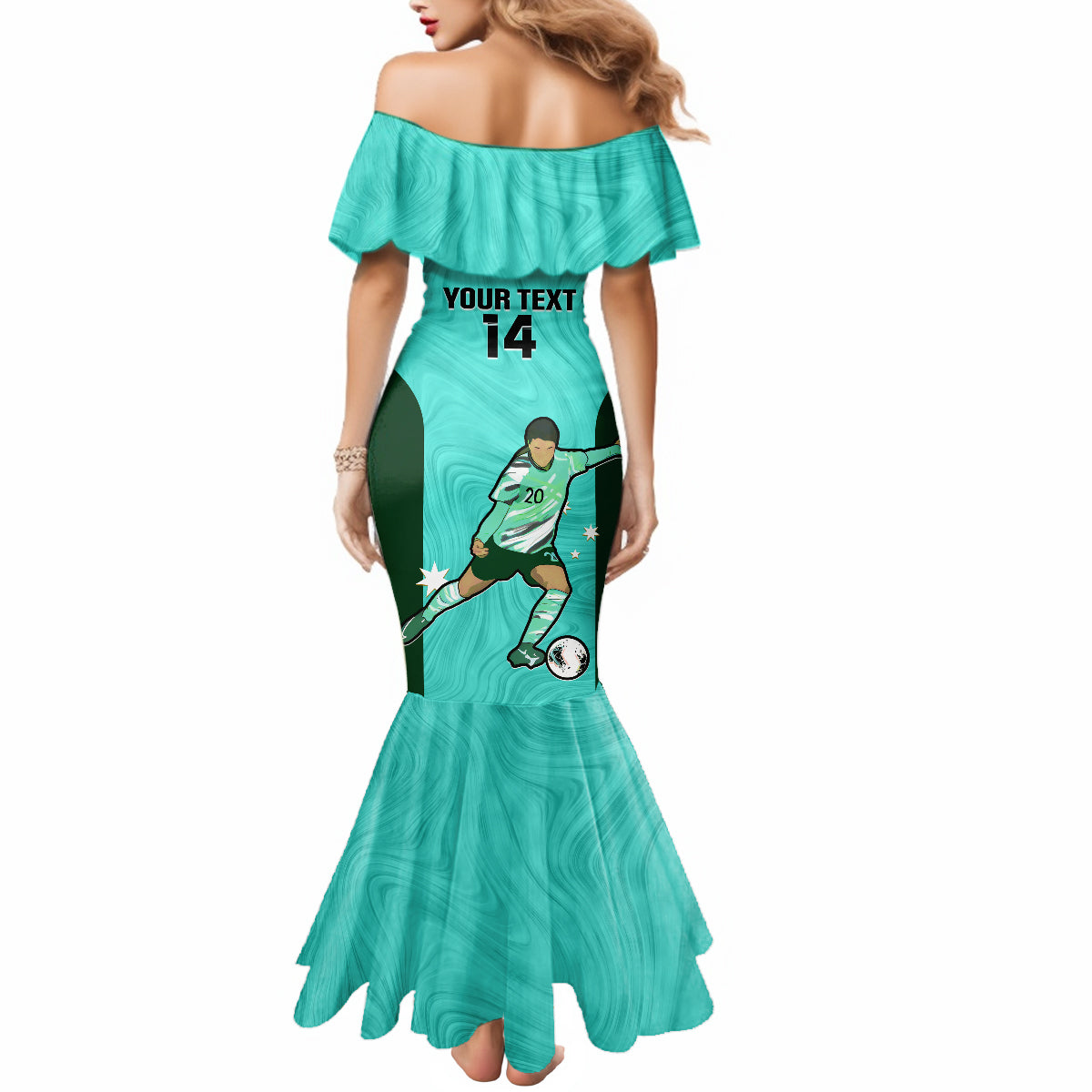 Custom Australia Soccer Mermaid Dress Sam Kerr Matildas Proud 2023 World Cup Turquoise - Wonder Print Shop