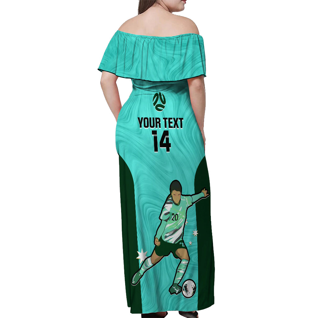 Custom Australia Soccer Off Shoulder Maxi Dress Sam Kerr Matildas Proud 2023 World Cup Turquoise - Wonder Print Shop