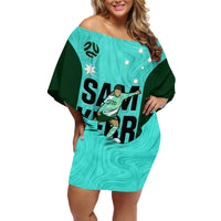 Custom Australia Soccer Off Shoulder Short Dress Sam Kerr Matildas Proud 2023 World Cup Turquoise - Wonder Print Shop