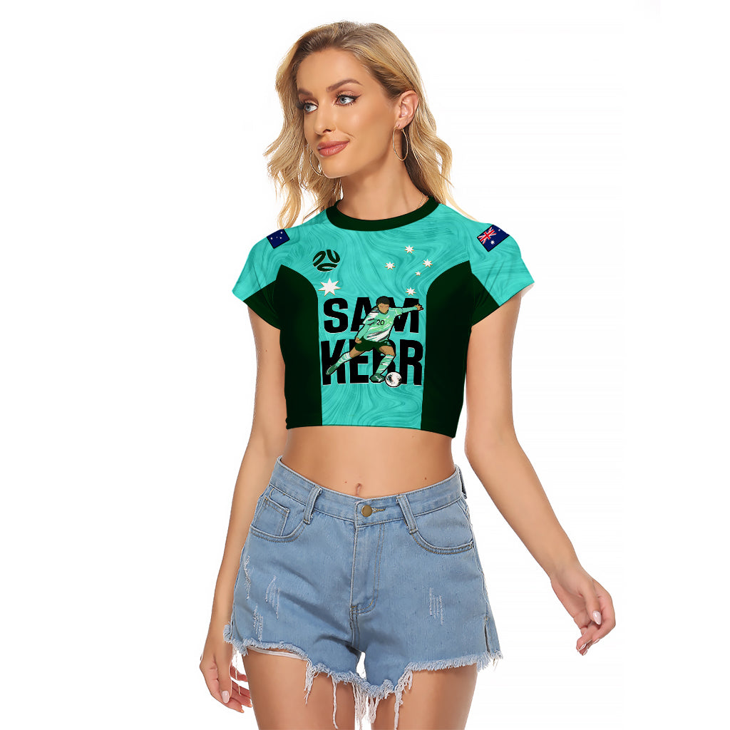 Custom Australia Soccer Raglan Cropped T Shirt Sam Kerr Matildas Proud 2023 World Cup Turquoise - Wonder Print Shop