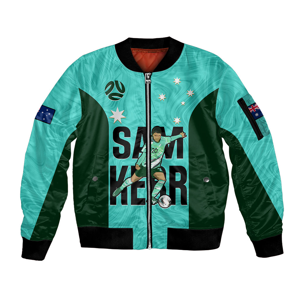 Custom Australia Soccer Sleeve Zip Bomber Jacket Sam Kerr Matildas Proud 2023 World Cup Turquoise - Wonder Print Shop