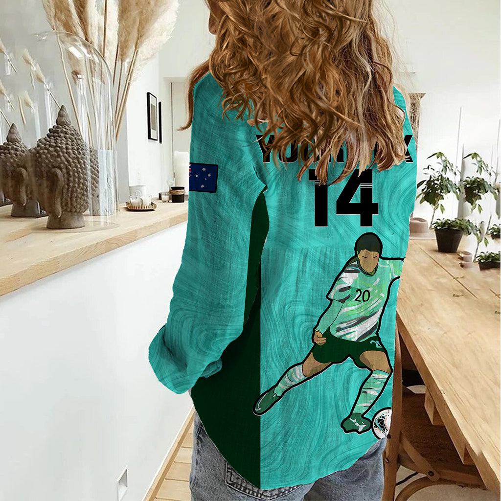 Custom Australia Soccer Women Casual Shirt Sam Kerr Matildas Proud 2023 World Cup Turquoise - Wonder Print Shop