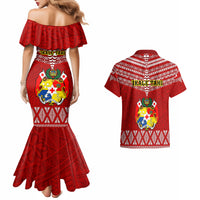 Tonga Rugby Couples Matching Mermaid Dress and Hawaiian Shirt 2023 World Cup Tongan Kupesi Ngatu Pattern - Wonder Print Shop