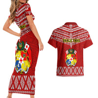 Tonga Rugby Couples Matching Short Sleeve Bodycon Dress and Hawaiian Shirt 2023 World Cup Tongan Kupesi Ngatu Pattern - Wonder Print Shop