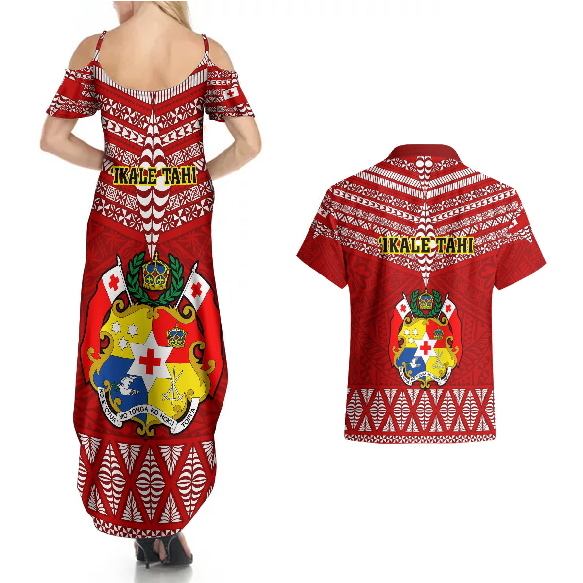 Tonga Rugby Couples Matching Summer Maxi Dress and Hawaiian Shirt 2023 World Cup Tongan Kupesi Ngatu Pattern - Wonder Print Shop