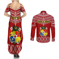 Tonga Rugby Couples Matching Summer Maxi Dress and Long Sleeve Button Shirts 2023 World Cup Tongan Kupesi Ngatu Pattern - Wonder Print Shop