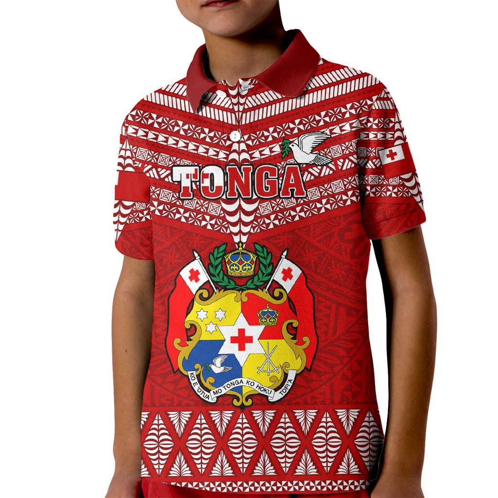 Tonga Rugby Kid Polo Shirt 2023 World Cup Tongan Kupesi Ngatu Pattern - Wonder Print Shop