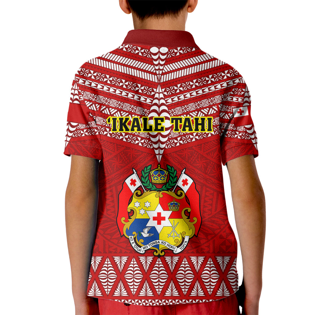 Tonga Rugby Kid Polo Shirt 2023 World Cup Tongan Kupesi Ngatu Pattern - Wonder Print Shop