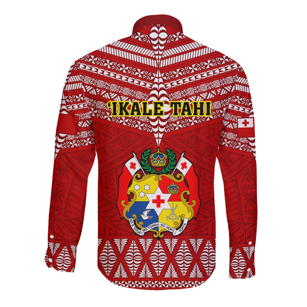 Tonga Rugby Long Sleeve Button Shirt 2023 World Cup Tongan Kupesi Ngatu Pattern - Wonder Print Shop