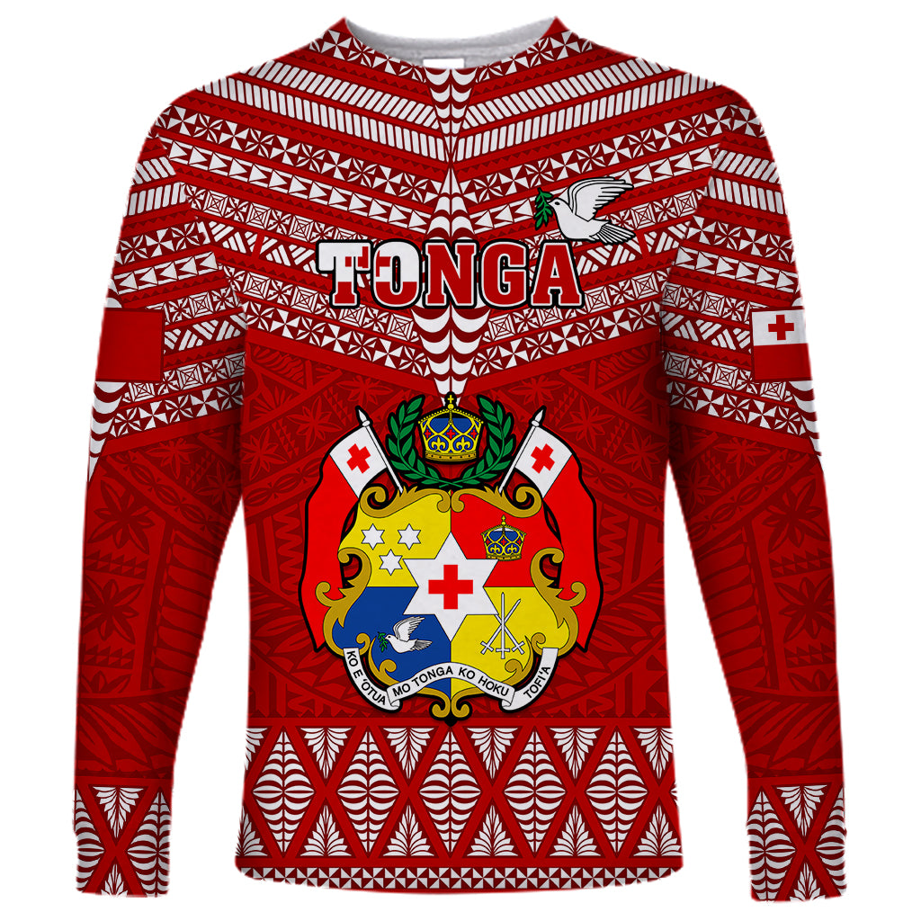 Tonga Rugby Long Sleeve Shirt 2023 World Cup Tongan Kupesi Ngatu Pattern - Wonder Print Shop