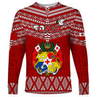 Tonga Rugby Long Sleeve Shirt 2023 World Cup Tongan Kupesi Ngatu Pattern - Wonder Print Shop