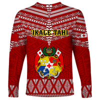 Tonga Rugby Long Sleeve Shirt 2023 World Cup Tongan Kupesi Ngatu Pattern - Wonder Print Shop